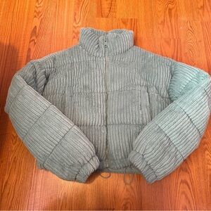 urban outfitters teal Fluffy Corduroy Puffer Coat